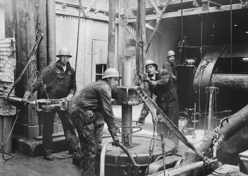 Pulling out of drill hole, Turner Valley oil field, Alberta Provincial Archives of Alberta, P1983.