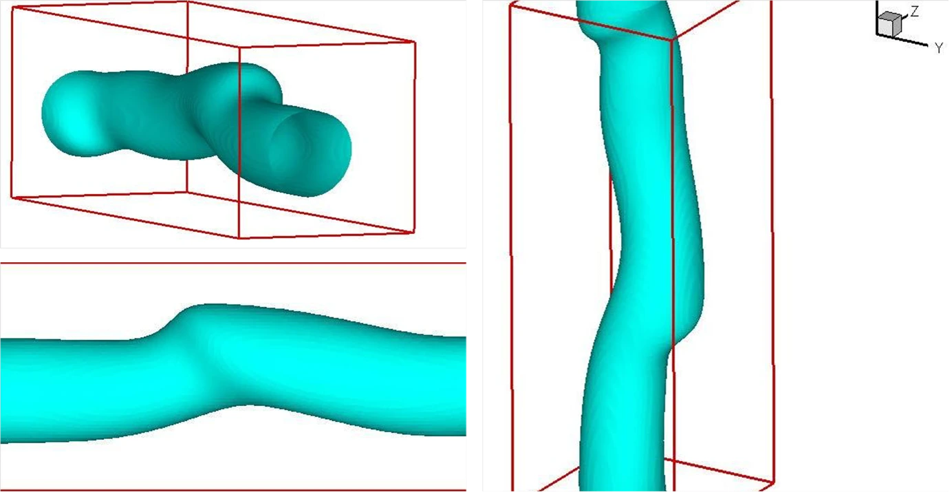 Interfacial waves were simulated in order to investigate the travelling waves and the type of the waves (e.g. bamboo, snake, corkscrew, etc.).
